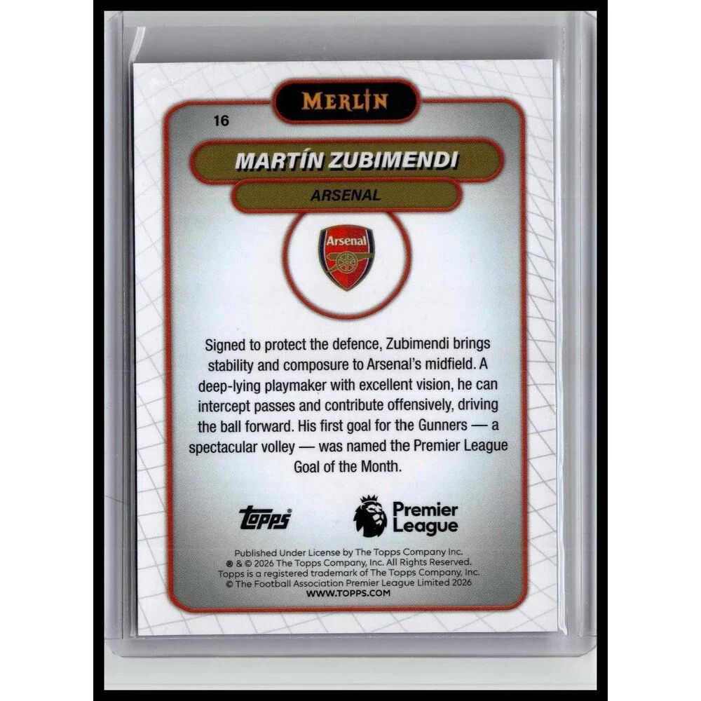 2026 Merlin Premier League Martín Zubimendi #16 Arsenal FC Blue Refractor #/150